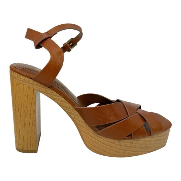 Zara Leather Platform retro chunky Strappy Wooden Heeled Sandals Size 40 - Picture 2 of 8